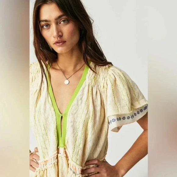 New Free People Bella Tunic Dress Embroidered Babydoll Boho Ivory - Picture 5 of 17